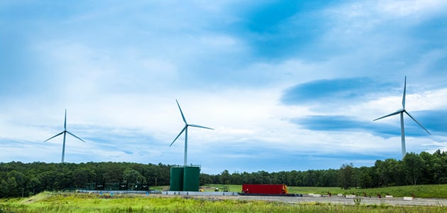 Field with wind turbines