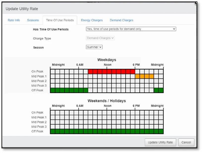 GridMaster Controller Interface - Update Utility Rate Time of Use Periods